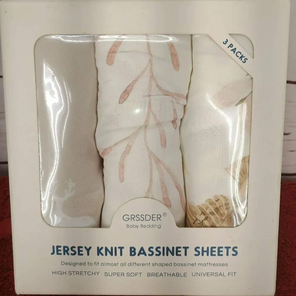 Grssder Baby Bedding Jersey Knit Bassinet Sheet Set 3-Pack High Stretchy Super S